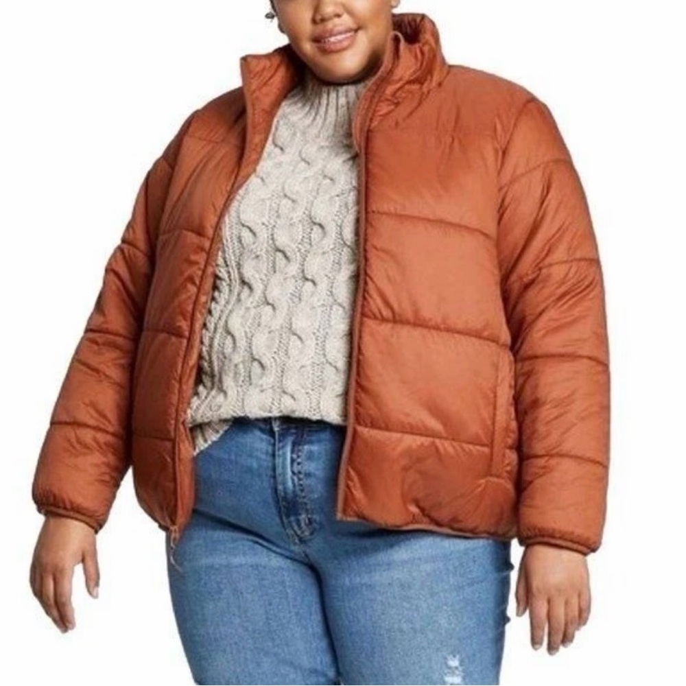 Universal Thread Women's Rust Orange Puffer Jacket - image 1